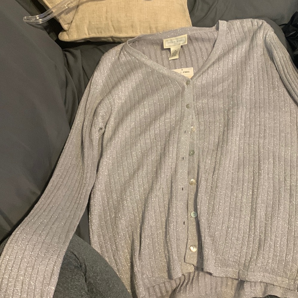 Gray and silver metallic studio works long sleeve button down